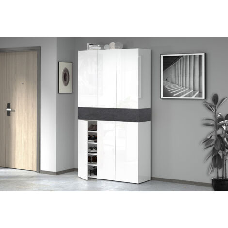 Armadio Scarpiera 6 Ante e 1 Ripiano a Ribalta 114x35x200 cm Savona 6A 1R Bianco Opaco/Grigio Ardesia (1/5)