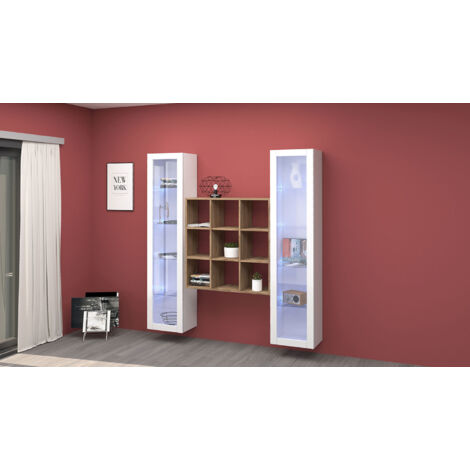 Parete Attrezzata Soggiorno 170x30x180 cm Maruska n°28 Bianco Lucido/Rovere Wotan (1/5)