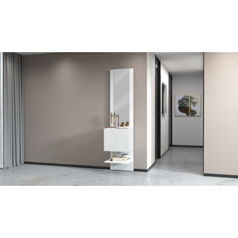 Mobile Ingresso Specchio e Armadietto 45x35x191 cm Kompact Bianco Lucido (1/5)
