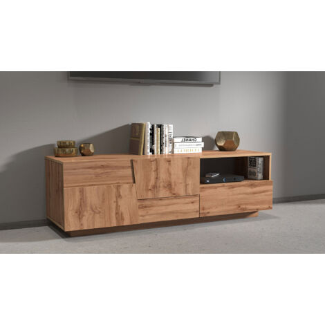 Mobile Tv 2 Anta 1 Cassetto e Ripiano a Giorno 150x45x46 cm Pongo 2A 1C Rovere Wotan (1/5)
