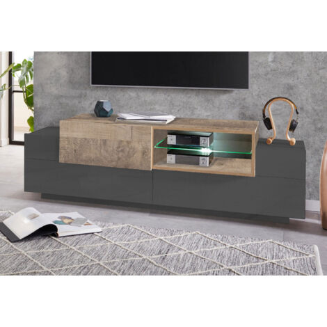 Mobile Tv 3 Ante e Ripiano a Giorno 160x45x51,5 cm Coro Grigio Antracite Opaco/Rovere Wotan (1/4)