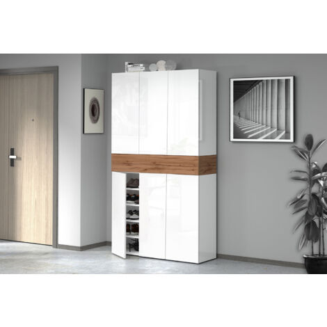 Armadio Scarpiera 6 Ante e 1 Ripiano a Ribalta 114x35x200 cm Savona 6A 1R Bianco Opaco/Rovere Wotan (1/5)
