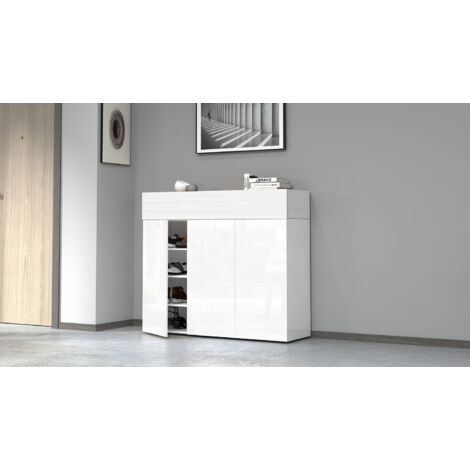 Scarpiera 3 Ante e 1 Ripiano a Ribalta 114x35x100 cm Savona 3A 1R Bianco Opaco/Larice Bianco (1/5)