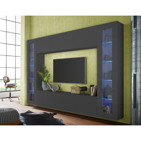 Parete Attrezzata Soggiorno 260x30x180 cm Maruska n°4 Grigio Antracite Opaco
