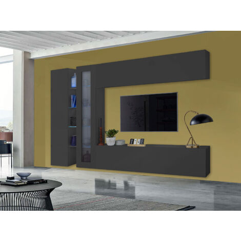 Parete Attrezzata Soggiorno 280x30x180 cm Maruska n°7 Grigio Antracite Opaco
