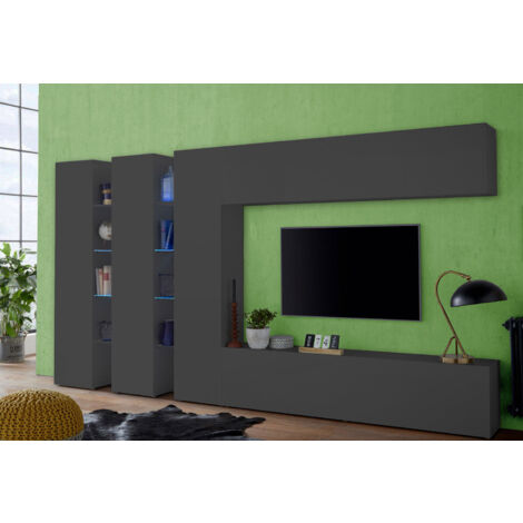Parete Attrezzata Soggiorno 340x30x180 cm Maruska n°5 Grigio Antracite Opaco