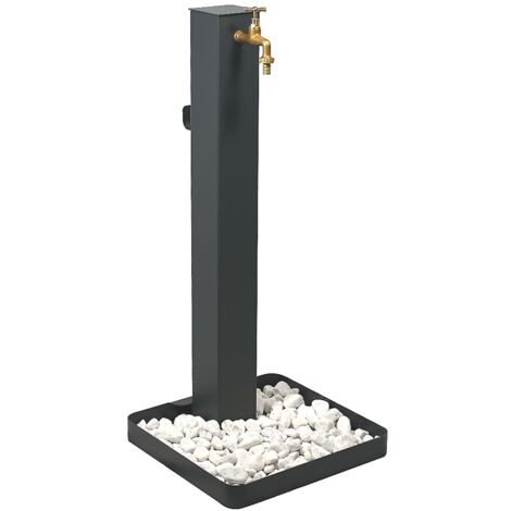 Fontana da Giardino Design a Colonna Quadrata Rubinetto in Ottone e Base con Ciottoli Antracite