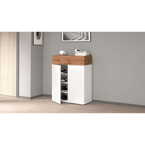 Scarpiera 2 Ante e 1 Ripiano a Ribalta 76x35x100 cm Savona 2A 1R Bianco Opaco/Rovere Wotan (1/5)