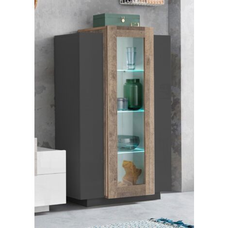 Vetrina 3 Ante 80x38x120,5 cm Coro Grigio Antracite Opaco/Rovere Wotan (1/4)