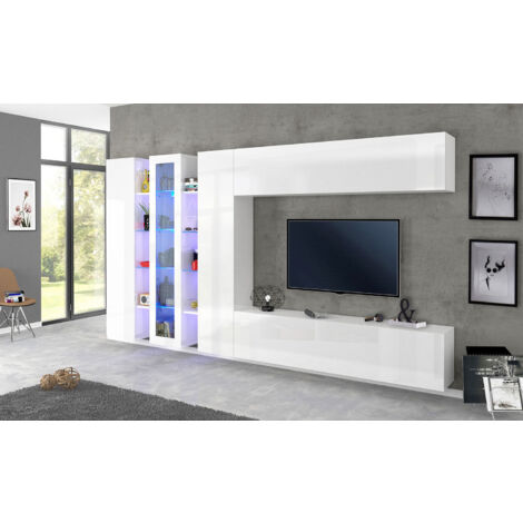 Parete Attrezzata Soggiorno 340x30x180 cm Maruska n°1 Bianco Lucido