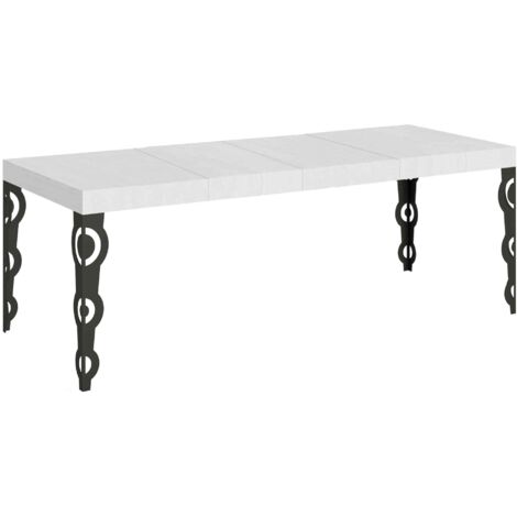 Tavolo Allungabile 200-304x90x77 cm Karamay Premium Bianco Frassino Telaio Antracite (1/4)
