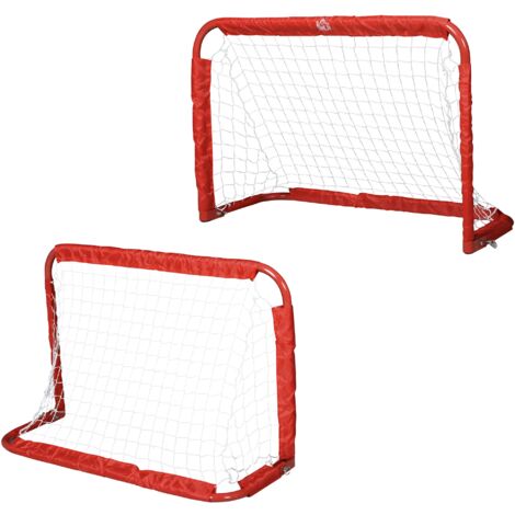 Set 2 Porte da Calcio Pieghevole da Esterno con 4 Picchetti 90x36x60 cm in Acciaio e Tetrolon Rosso