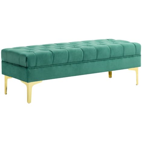 Panca Fondo Letto Imbottita con Rivestimento Trapuntato in Effetto Velluto 118x45x42 cm Verde Scuro