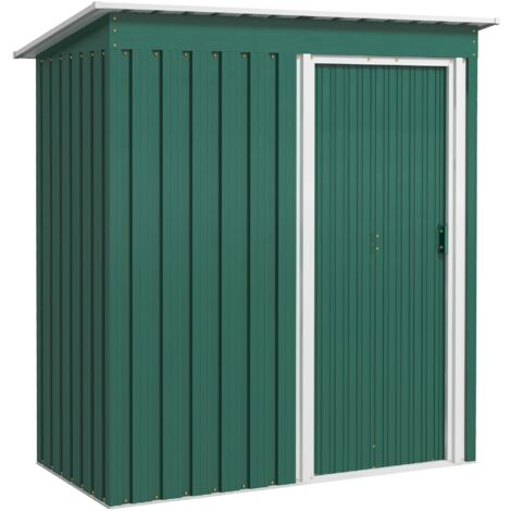 Casetta Porta Attrezzi con Tetto Inclinato e Porta Scorrevole 163x89x182 cm in Acciaio Zincato Verde