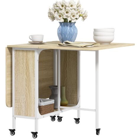 Tavolo Salvaspazio Pieghevole a 2 Ribalte per 6 Persone 130x80x74 cm Bianco e color Legno