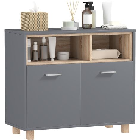 Mobile Bagno con Armadietto e Vani Aperti 80x35x70 cm Grigio (1/5)