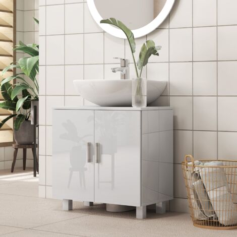 Mobiletto da bagno sottolavabo regolabile a 2 ante bianco Kleankin