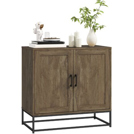 Credenza Mobile Basso Multiuso 80x40x78 cm in Legno e Acciaio Marrone e Nero (1/5)
