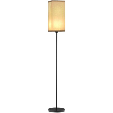 Lampada da Terra 40W con Interruttore a Pedale Ø25x161.5 cm Paralume in Tessuto Effetto Lino Nero e Beige