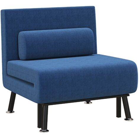 Poltrona Letto Reclinabile in 5 Posizioni 75x70x75 cm in Tessuto Effetto Lino e Acciaio Blu Scuro