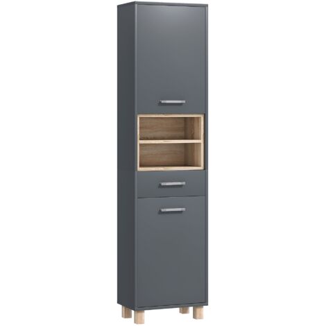 Mobile a Colonna da Bagno con Cassetto e Armadietti 40x24x160 cm in Legno Grigio (1/5)