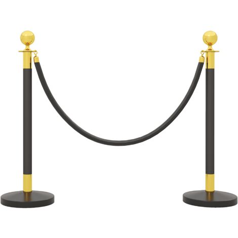 Colonnine Segnapercorso con Corda Vellutata Base Riempibile in Acciaio Inox Ø32x96 cm Nero e Oro