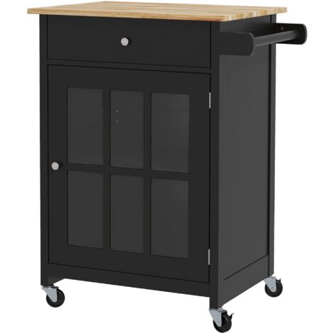 Carrello da Cucina con Cassetto Armadietto e Portasciugamani 67x48x86,5 cm in Legno Nero e Rovere (1/5)