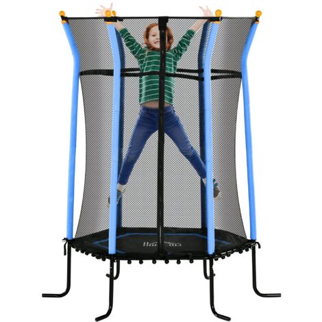 Trampolino Tappeto Elastico per Bambini con Ingresso a Cerniera e Pali Imbottiti Ø163.5x190 cm in Acciaio, PP e EPE Azzurro (1/5)