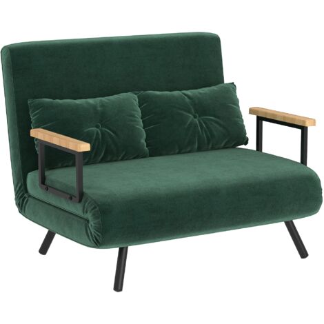Divano Letto Singolo con Schienale Regolabile 102x73x81 cm in Tessuto Effetto Velluto Verde (1/5)