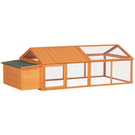 Pollaio da Giardino per 4-8 Galline con Rete Metallica e Tetto Apribile 240x112,5x76 cm in Legno Arancione (1/5)