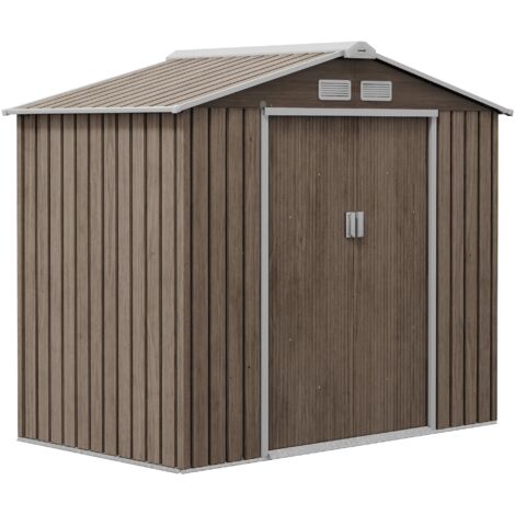 Casetta da Giardino con Prese d'Aria e Doppia Porta Scorrevole  210x130 cm in Metallo Marrone Chiaro