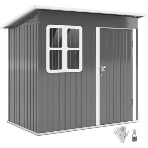 Casetta Box da Giardino 220x130 cm Porta con Blocco Finestra e Prese d'Aria in Acciaio Grigio