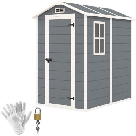 Casetta Box da Giardino 130x180 cm con Pavimento Porta con Blocco e Finestra in Resina Grigio