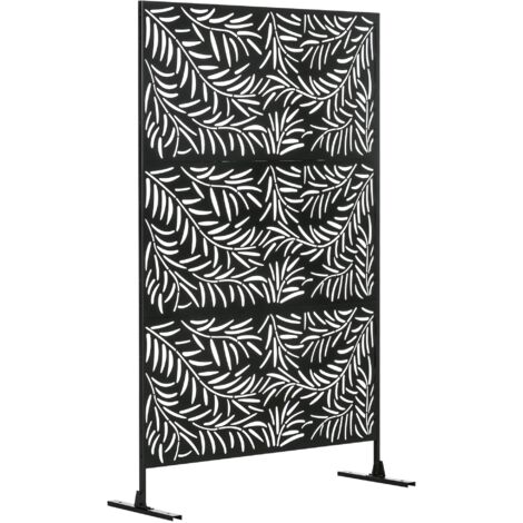 Paravento Separè da Esterno 122x45x198 cm con Motivi a Salice e 2 Piedini in Acciaio Nero (1/5)