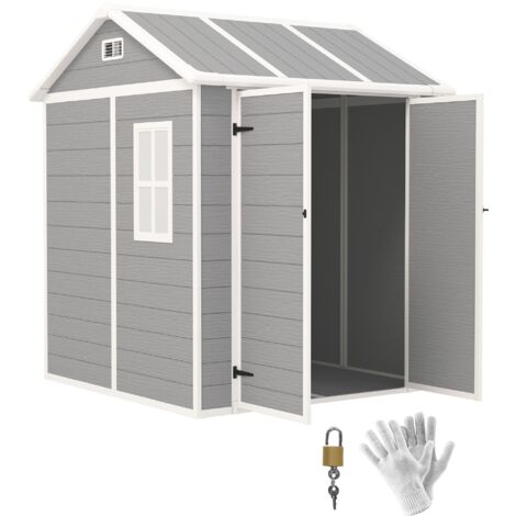 Casetta Box da Giardino 180x180 cm con Pavimento 2 Porte con Blocco e Finestra in Resina Grigio