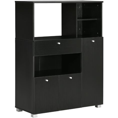 Credenza da Cucina 90x40x120 cm per Microonde con Armadietti Mensole e Cassetto in Legno Nero