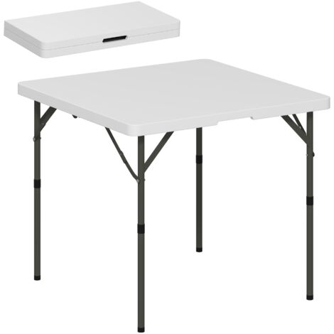 Tavolo da Campeggio 86x86x74 cm Pieghevole con 2 Altezze Regolabili in HDPE e Metallo Bianco (1/5)