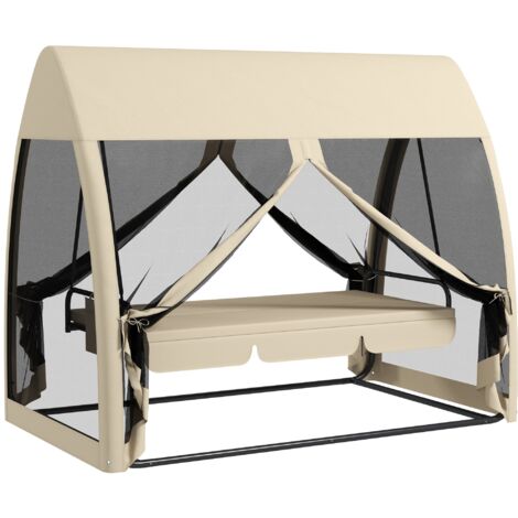 Dondolo da Giardino 2 in 1 Convertibile in Letto 240x140x197 cm con Zanzariera Caffè (1/5)