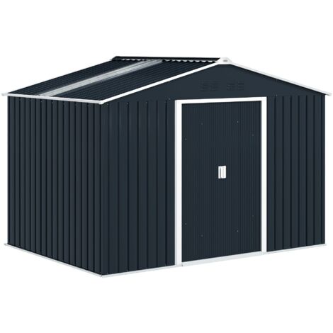 Casetta Box da Giardino Porta Attrezzi 277x195x192 cm con 2 Porte Scorrevoli Grigio Scuro (1/5)