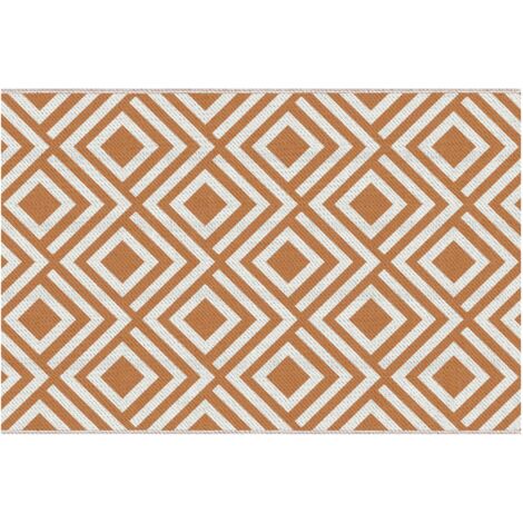 Tappeto da Esterno Reversibile 182x274 cm con Fantasia Geometrica Marrone e Bianco (1/5)