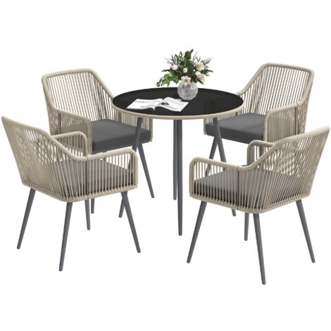 Set da Giardino 5 Pezzi con 4 Sedie e Tavolo Rotondo con Foro in Rattan e Acciaio Marrone e Grigio (1/5)