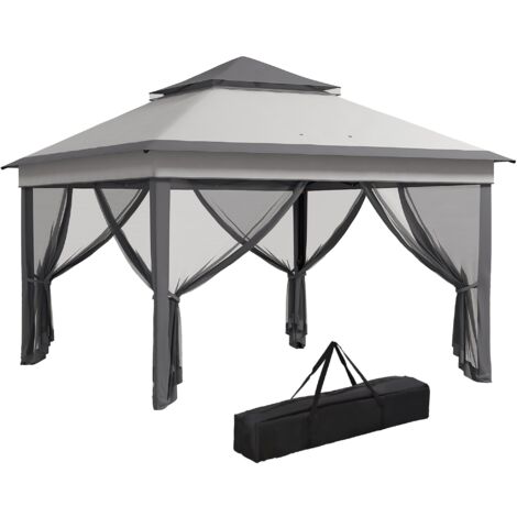 Gazebo da Giardino 326x326x272 cm Altezza Regolabile e Zanzariere Grigio Chiaro e Scuro