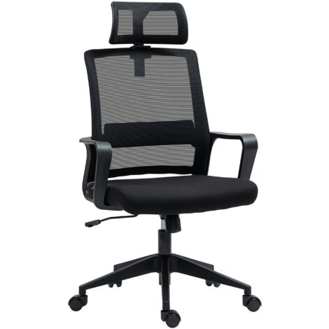 Sedia da Ufficio Ergonomica 60x64Px102-112H cm con Poggiatesta e Altezza Regolabili Nero (1/5)