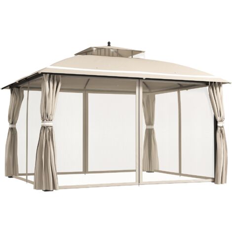 Gazebo da Giardino 370x303x290 cm Tende Laterali e Zanzariere Beige (1/5)