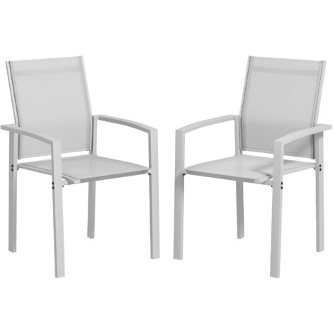 Set 2 Sedie da Giardino Impilabili 56x58x89 cm in Acciaio e Textilene Grigio Chiaro (1/5)