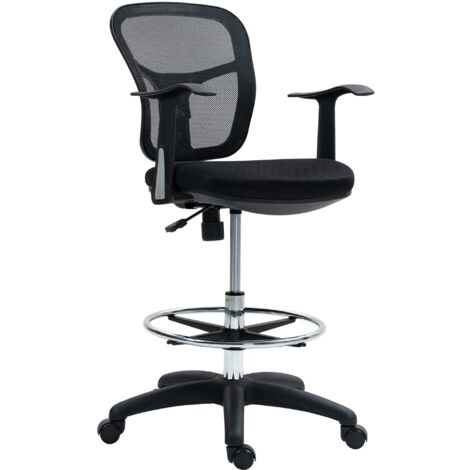 Sedia Girevole 55x58x94 cm con Anello Poggiapiedi e Schienale Ricurvo Nero (1/5)