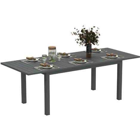 Tavolo da Giardino Allungabile Meccanismo a Farfalla 160-220x90x73 cm per 6-8 Persone in Alluminio Grigio