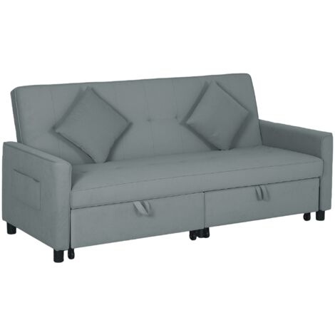 Divano Letto 3 Posti Clic Clac 196x90x89 cm con Schienale Reclinabile e 2 Cuscini Grigio (1/5)