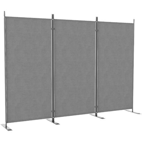 Paravento Separè da Esterno 3 Pannelli 252x44x176 cm Pieghevole e Regolabile in Poliestere Grigio Carbone