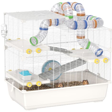 Gabbia per Criceti a 4 Livelli 78x45x73 cm con Tubi e Accessori in Metallo PP e PS Bianco (1/5)